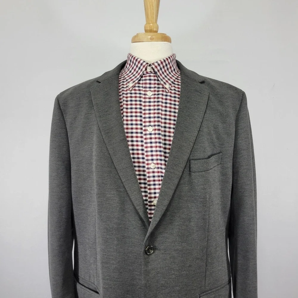 Chaps Men's Sport Coat Blazer Two Button Charcoal Gray‎ Polyester Blend Sz 48L